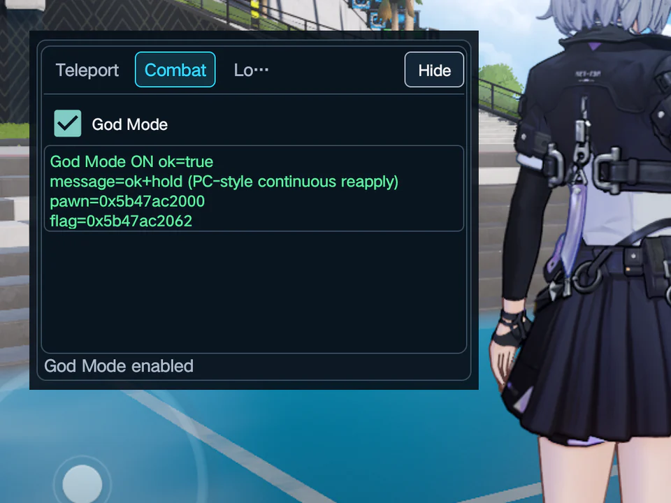 God Mode. 開啟 God Mode 後不會受到傷害。